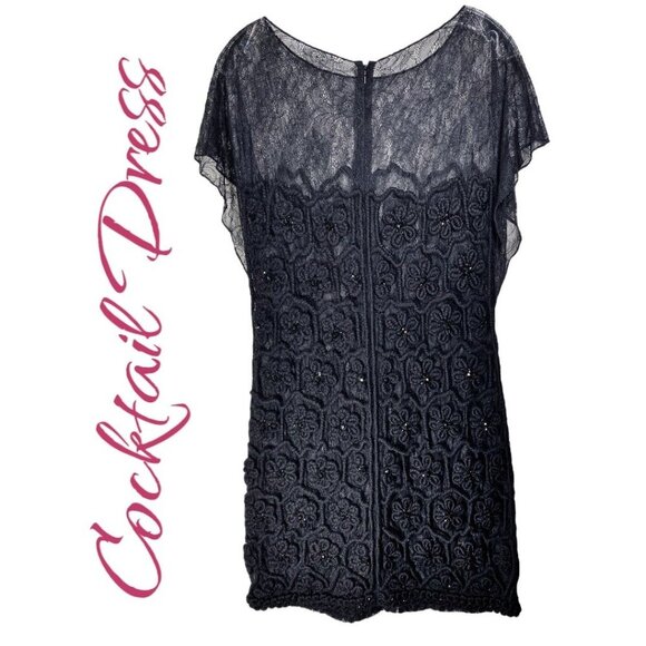 UNBRANDED DARK FLORAL WHIMSIGOTH SHEER LACE MESH DRESS BEADED, XS - Picture 2 of 7